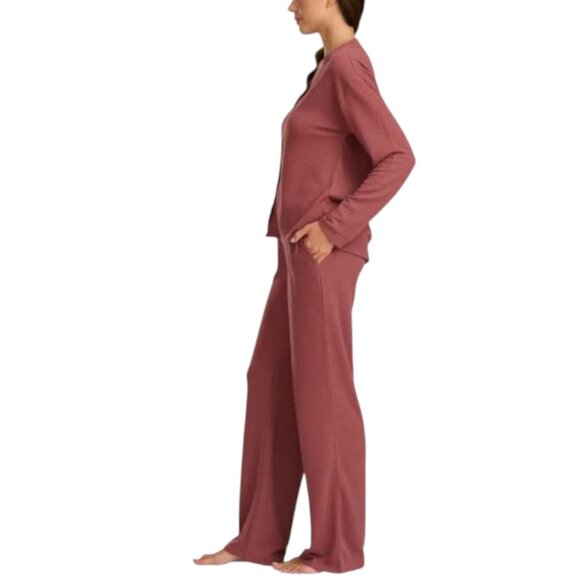 NEW Splendid Cardi and Open Leg Pant Set | Burgundy - Picture 2 of 3